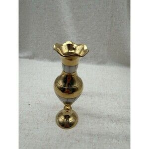 Vintage Brass Mother of Pearl Inlay Bud Vase Made in India 7”